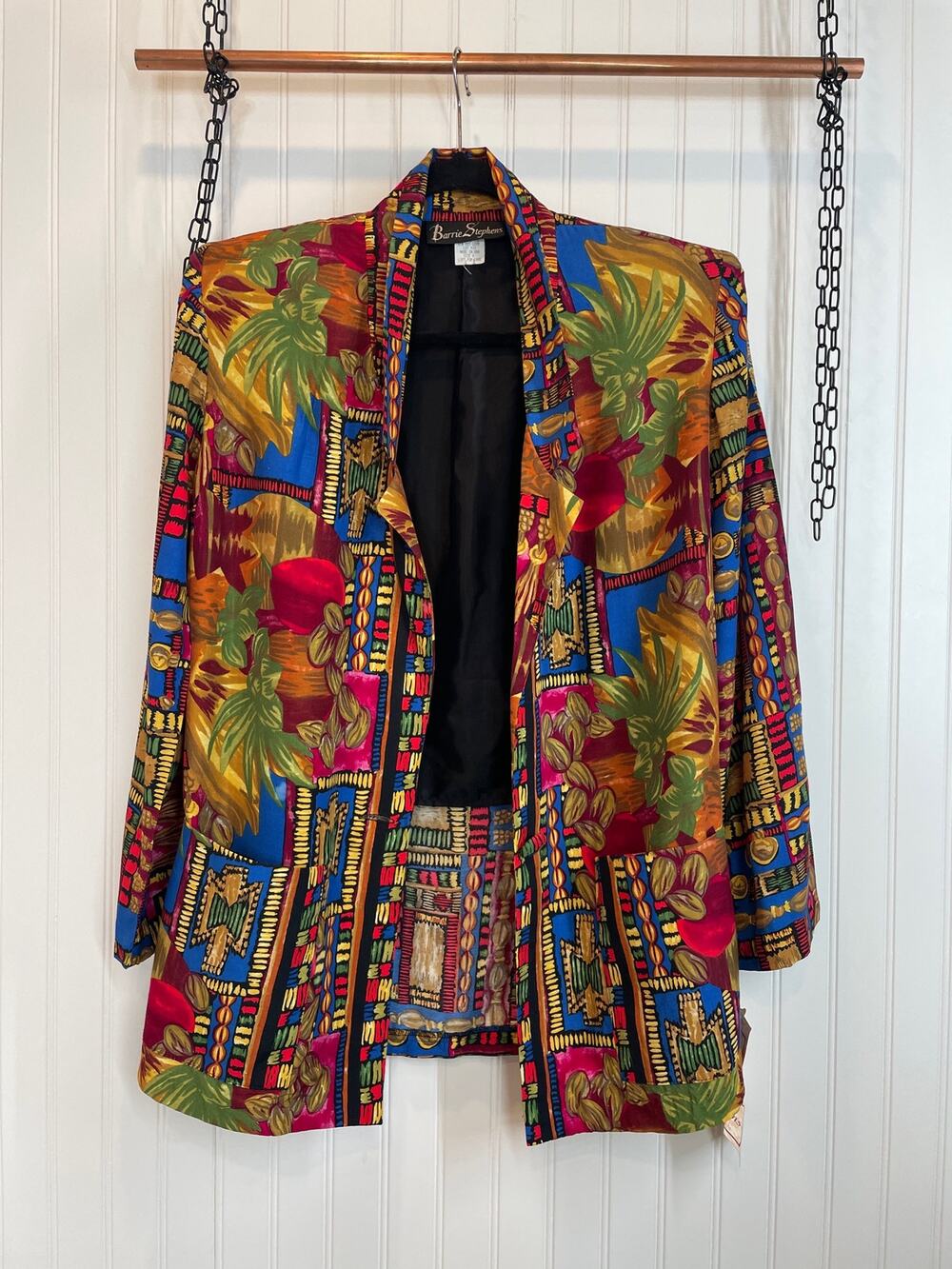 NWT Vintage Barrie Stephens Womens Multicolor Print Open Blazer Career Size 6